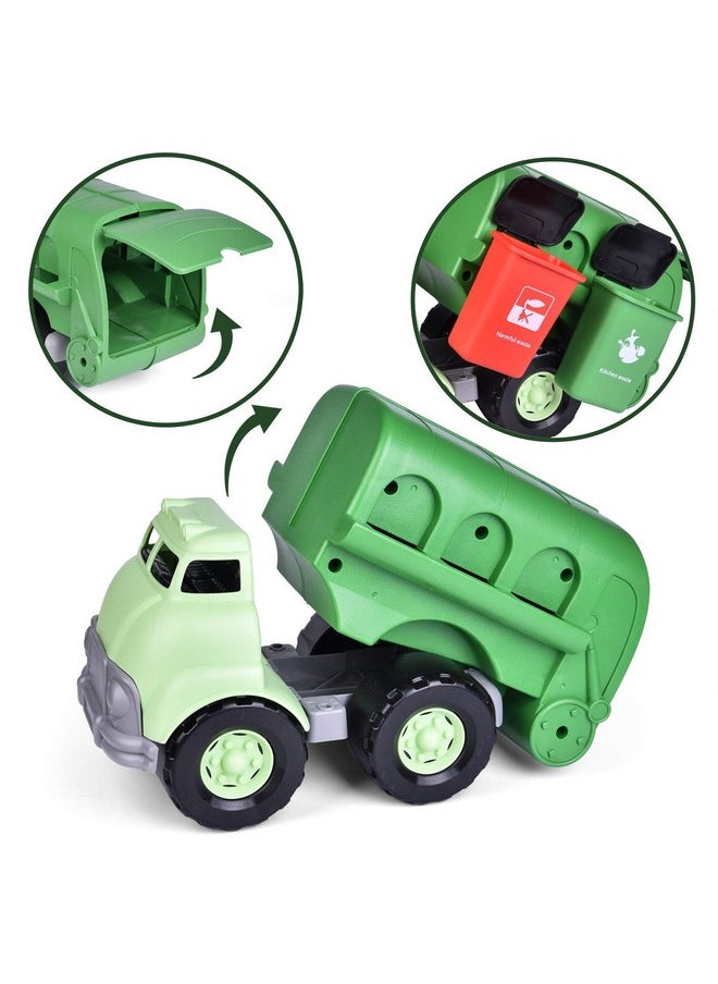 FUN LITTLE TOYS FUN LITTLE TOYS Garbage Truck Toy with 4 Rear Loader Trash Cans and Garbage Illustrated Flash Cards, Waste Management Recycling Truck Toy for Kids  - Image 2