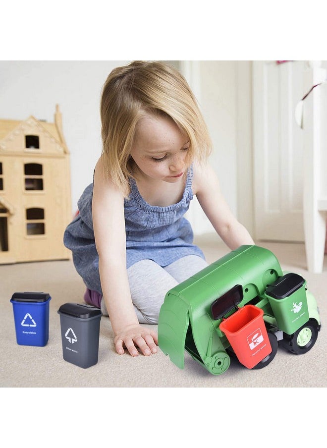 FUN LITTLE TOYS FUN LITTLE TOYS Garbage Truck Toy with 4 Rear Loader Trash Cans and Garbage Illustrated Flash Cards, Waste Management Recycling Truck Toy for Kids  - Image 5