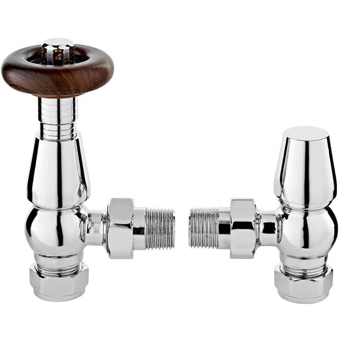 THERMOSTATIC RADIATOR VALVES - TRADITIONAL DESIGN 1/2" X 15MM METAL HEAD RADIATOR VALVES (ANGLED CHROME CHELSEA)