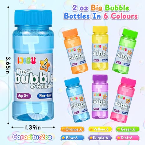 IJIGU Bubble Bottles 36 Pack 2oz Bubbles for Kids Bubble Solution with Bulk Wands in 6 Colors as Party Favors for Toddlers 13 Summer Outdoor Toy Gift for Boys Girls - Image 5