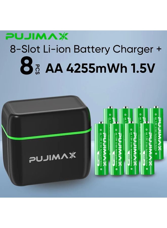 PUJIMAX 8 Slots Battery Charger With 8pcs AA 4255mWh Lithium Batteries Charging Compartment - Image 2