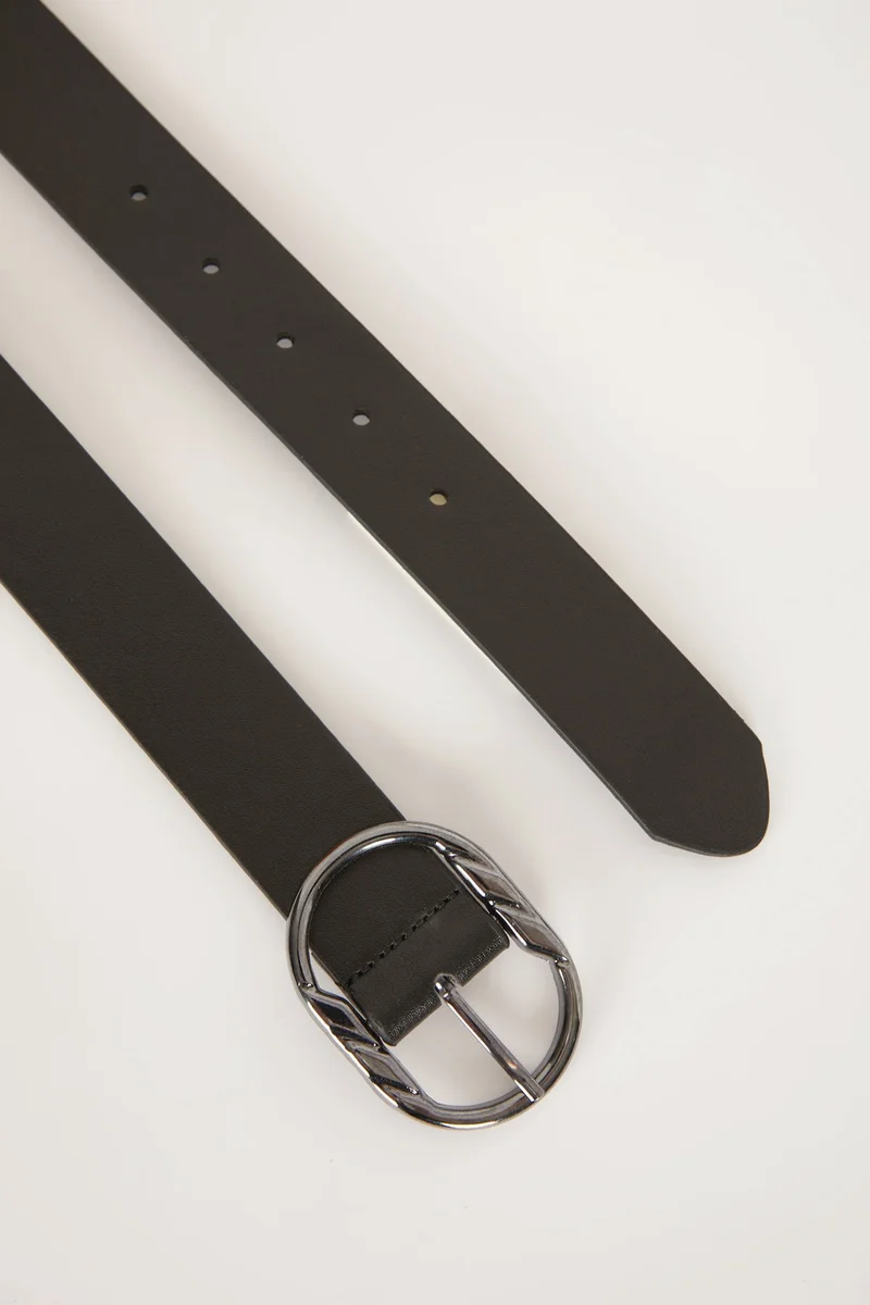 Defacto Woman Oval Buckle Faux Leather Denim Belt