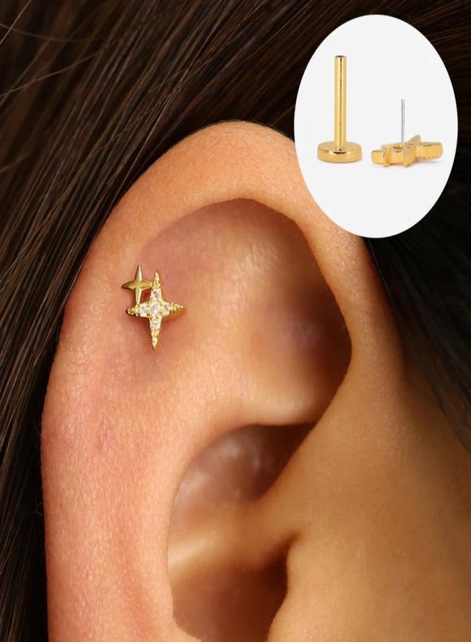 NONTAI أقراط نونتاي 20G/18G/16G بدون خيط، ذات ظهر مسطح، صغيرة الحجم، مناسبة لثقب غضروف الأذن (التراغوس، الحلزون، الصدفة)، مصنوعة من الفولاذ المقاوم للصدأ، مرصعة بالزركونيا المكعبة. مقاس 18 (عمود 1.0 مم). - Image 4