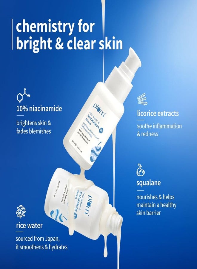 Plum 10% Niacinamide Serum with Rice Water 50ml | Provides Clear, Glowing & Brightening Skin | for Acne Prone, Combination, Oily & Sensitive Skin | Oil Control & Anti Acne Face Serum for Women & Men - Image 4