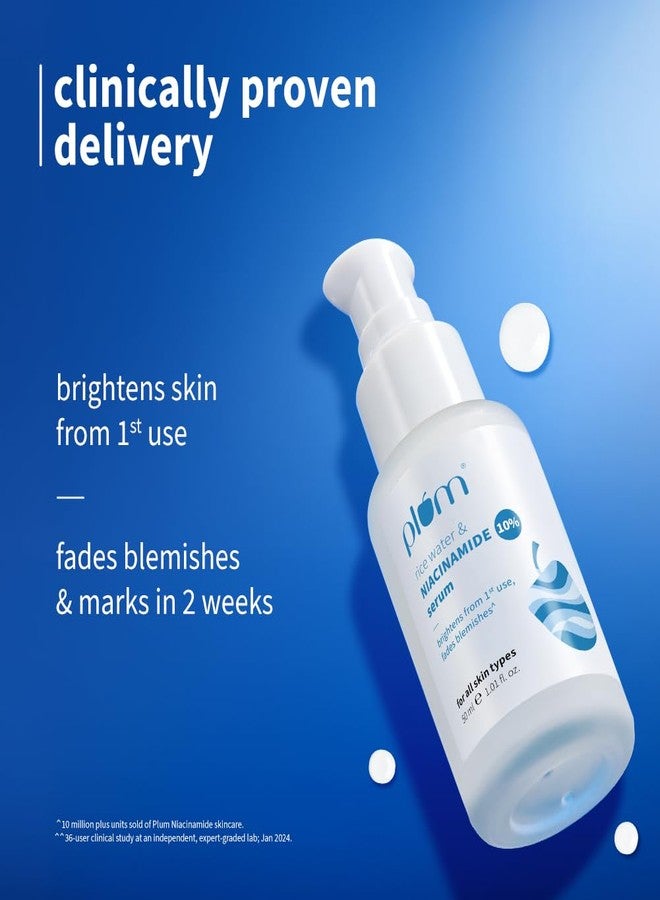 Plum 10% Niacinamide Serum with Rice Water 50ml | Provides Clear, Glowing & Brightening Skin | for Acne Prone, Combination, Oily & Sensitive Skin | Oil Control & Anti Acne Face Serum for Women & Men - Image 3