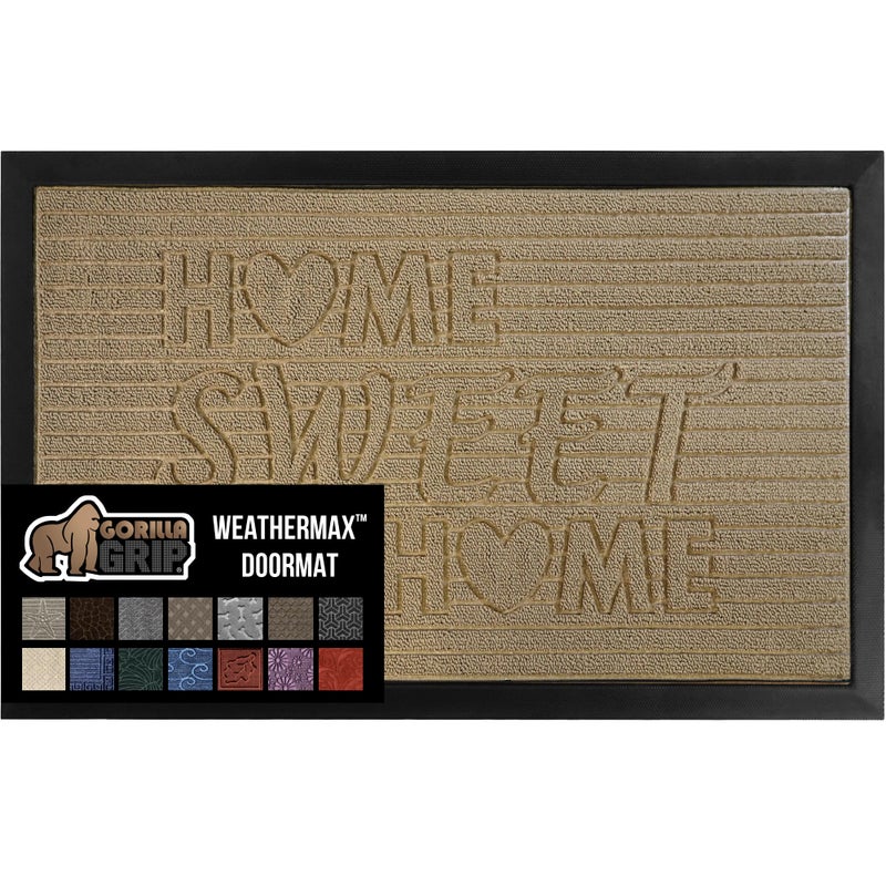 GORILLA GRIP 100% Waterproof All-Season WeatherMax Doormat, US Designed Natural Rubber, Stain and Fade Resistant, Low Profile Indoor Outdoor Door Mats, Easy Clean Patio Mat, 17x29, Home Sweet Home - Image 1