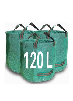 Generic Garden Waste Bags, Heavy Duty 120 Litre Lawn Cleaning Bag, Builders Bags Reusable, Industrial Fabric and Handles, Green Garden Waste Sacks, Garden Bags Heavy Duty with Handles, 3 Pcs  - Image 1