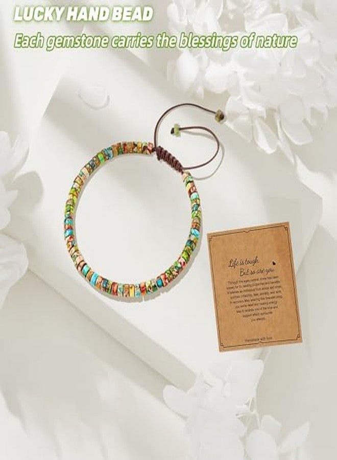 Fangool Healing Bracelets for Women : Inspirational Natural Stone Bracelets - Get Well Soon Present - Spiritual Present Thoughtful Gift for Friends Sister, Life is Tough But So are You Bracelet - Image 3
