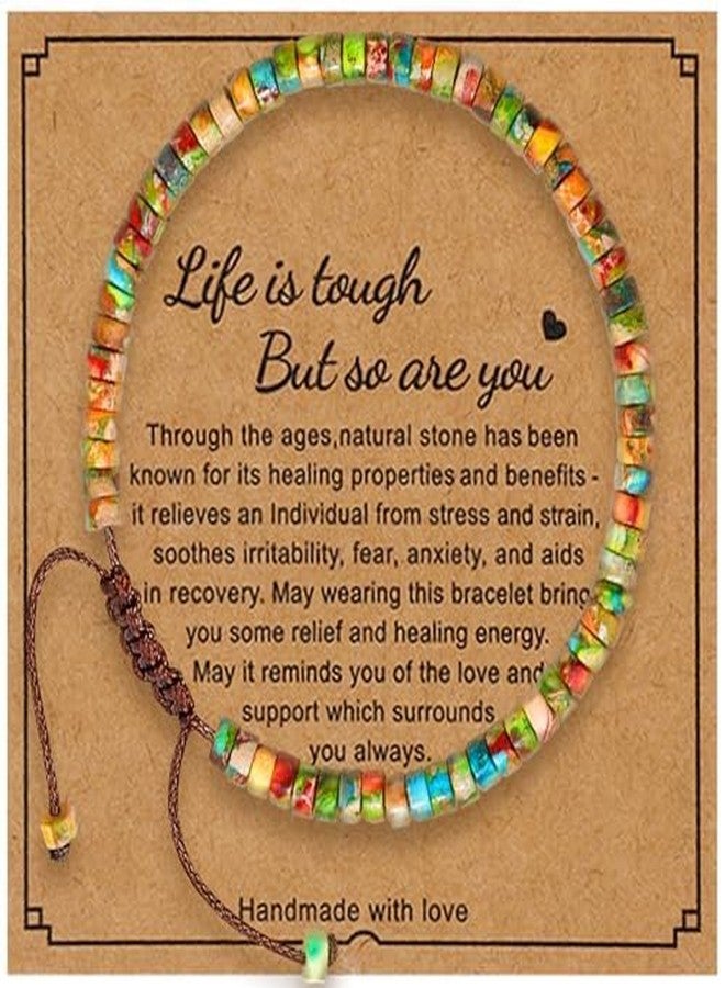 Fangool Healing Bracelets for Women : Inspirational Natural Stone Bracelets - Get Well Soon Present - Spiritual Present Thoughtful Gift for Friends Sister, Life is Tough But So are You Bracelet - Image 1