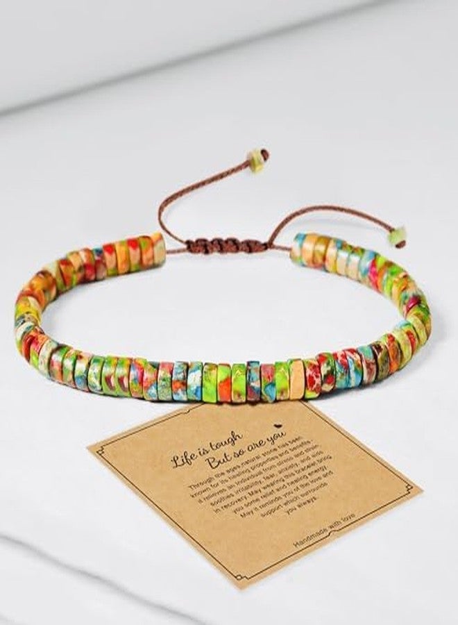Fangool Healing Bracelets for Women : Inspirational Natural Stone Bracelets - Get Well Soon Present - Spiritual Present Thoughtful Gift for Friends Sister, Life is Tough But So are You Bracelet - Image 2