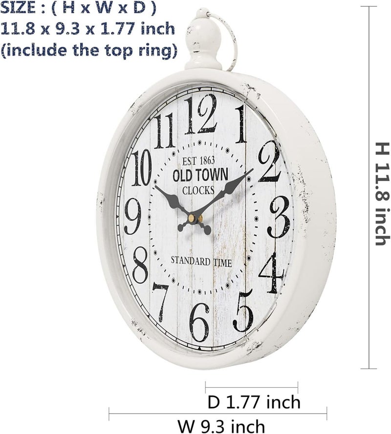 Menterry Retro Round Wall Clock. White Vintage Antique Style. Battery Operated Silent Wall Clocks for Farmhouse,Bathroom,Kitchen,Bedroom,Office, (11.8" H x 9.3" W) - Image 2