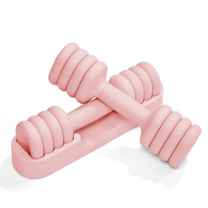 YOTTOY Adjustable Dumbbell Set of 2, 4-in-1 Hand Weights for Women at Home, Compact Free Weights Dumbbells Set with Soft Grip and Base, 2-5 lbs Each for Home Gym (Pink) - Image 1