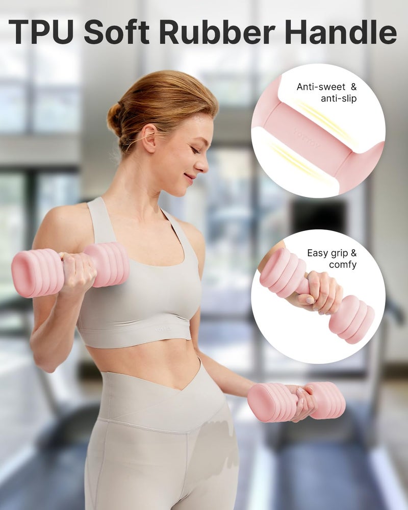 YOTTOY Adjustable Dumbbell Set of 2, 4-in-1 Hand Weights for Women at Home, Compact Free Weights Dumbbells Set with Soft Grip and Base, 2-5 lbs Each for Home Gym (Pink) - Image 5