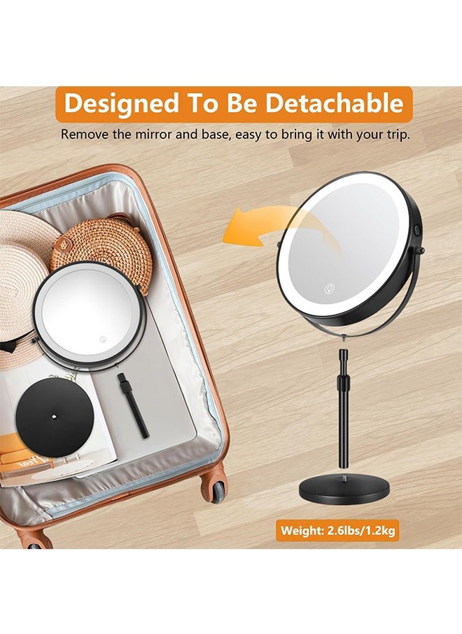 Garlo - Rechargeable Lighted Height Adjustable Makeup Mirror with 3 Colors,45 Mins Auto Turn Off & Memory Function,Dimmable Double-Sided 1X/10X Magnification LED and 360° Rotation Standing Vanity Mirror - Image 1