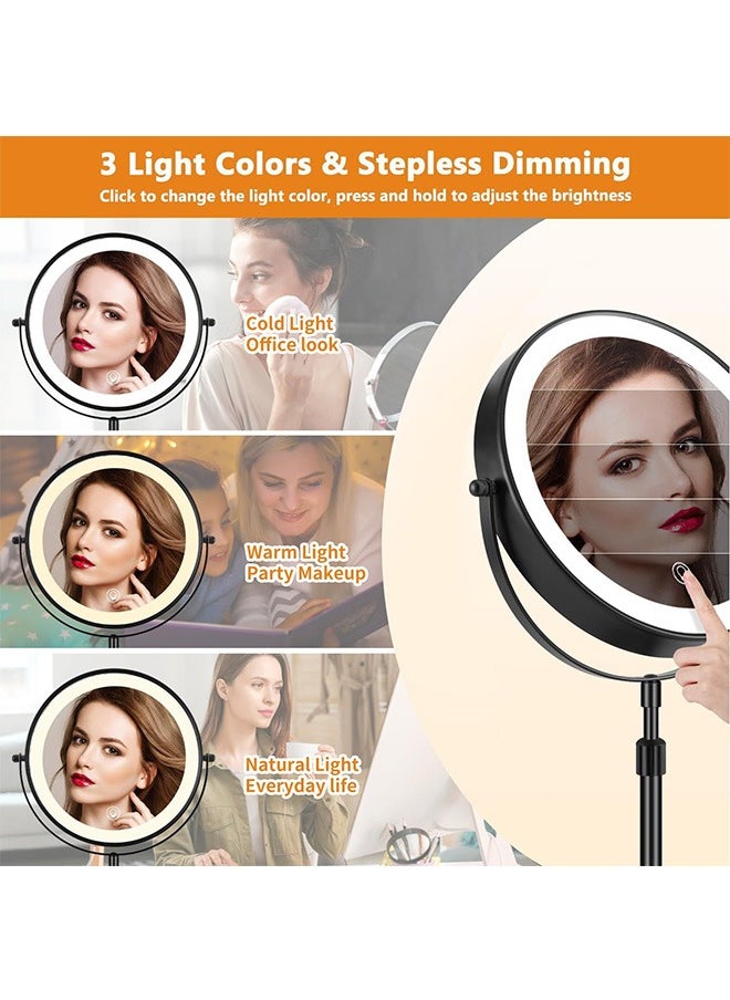 Garlo - Rechargeable Lighted Height Adjustable Makeup Mirror with 3 Colors,45 Mins Auto Turn Off & Memory Function,Dimmable Double-Sided 1X/10X Magnification LED and 360° Rotation Standing Vanity Mirror - Image 1