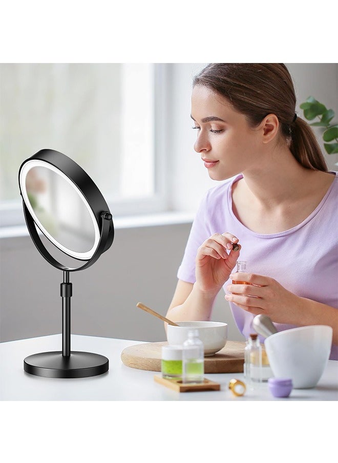 Garlo - Rechargeable Lighted Height Adjustable Makeup Mirror with 3 Colors,45 Mins Auto Turn Off & Memory Function,Dimmable Double-Sided 1X/10X Magnification LED and 360° Rotation Standing Vanity Mirror - Image 1