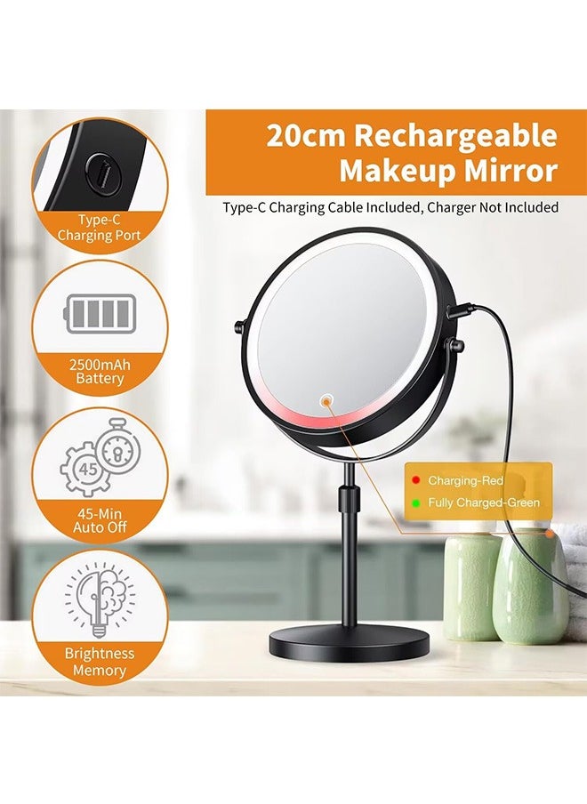 Garlo - Rechargeable Lighted Height Adjustable Makeup Mirror with 3 Colors,45 Mins Auto Turn Off & Memory Function,Dimmable Double-Sided 1X/10X Magnification LED and 360° Rotation Standing Vanity Mirror - Image 1