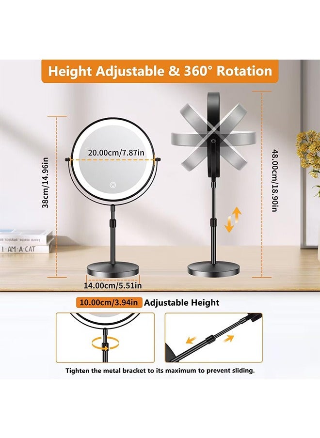 Garlo - Rechargeable Lighted Height Adjustable Makeup Mirror with 3 Colors,45 Mins Auto Turn Off & Memory Function,Dimmable Double-Sided 1X/10X Magnification LED and 360° Rotation Standing Vanity Mirror - Image 1
