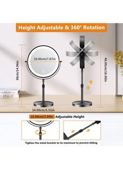 Garlo Rechargeable Lighted Height Adjustable Makeup Mirror with 3 Colors,45 Mins Auto Turn Off & Memory Function,Dimmable Double-Sided 1X/10X Magnification LED and 360° Rotation Standing Vanity Mirror  - Image 2