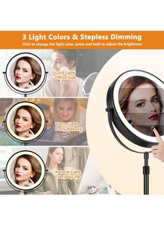 Garlo Rechargeable Lighted Height Adjustable Makeup Mirror with 3 Colors,45 Mins Auto Turn Off & Memory Function,Dimmable Double-Sided 1X/10X Magnification LED and 360° Rotation Standing Vanity Mirror  - Image 3