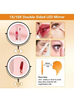 Garlo Rechargeable Lighted Height Adjustable Makeup Mirror with 3 Colors,45 Mins Auto Turn Off & Memory Function,Dimmable Double-Sided 1X/10X Magnification LED and 360° Rotation Standing Vanity Mirror  - Image 4