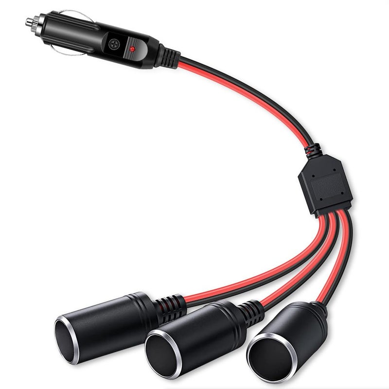 Herfair Car Cigarette Lighter Splitter2Socket Cigarette Lighter Adapter Extension Plug Cord Power Charger Port for DC 12V 24V Vehicle 2Way Splitter onOff Switch 1 to 3 Car Cigarette Lighter - Image 3