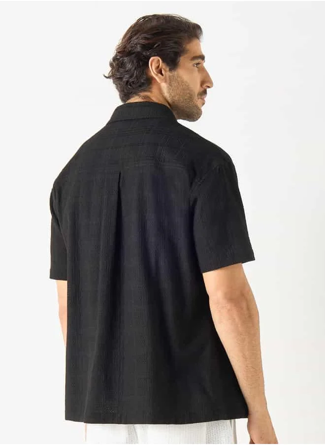Iconic Iconic Regular Fit Textured Shirt with Chest Pocket