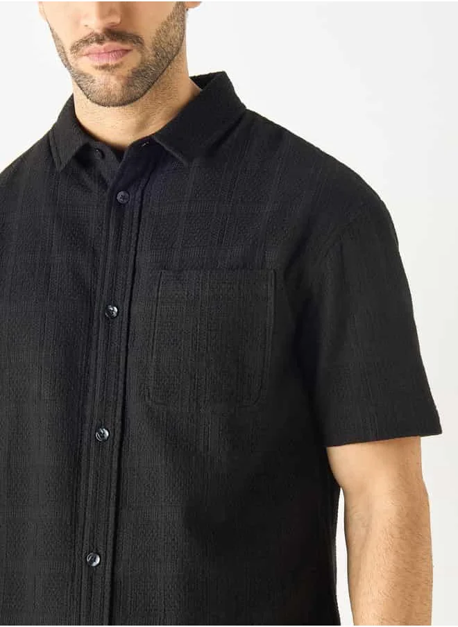 Iconic Iconic Regular Fit Textured Shirt with Chest Pocket