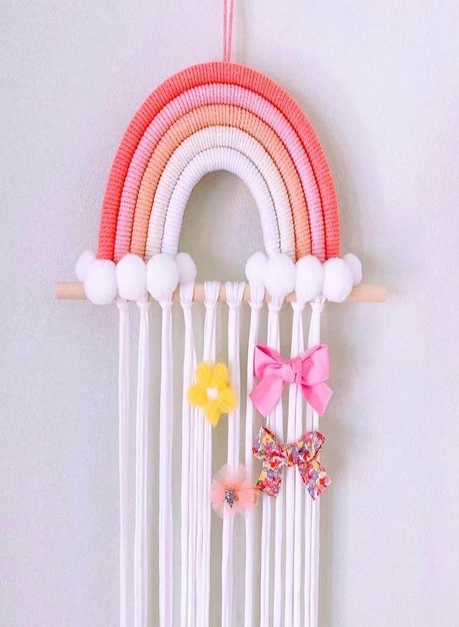 Vawolecy Rainbow Macrame Bow Holder Hanging Hair Bow Organizer for Girls, Hair Clip Holder Hair Clips Headband Storage Hanger Boho Wall Decor - Image 1