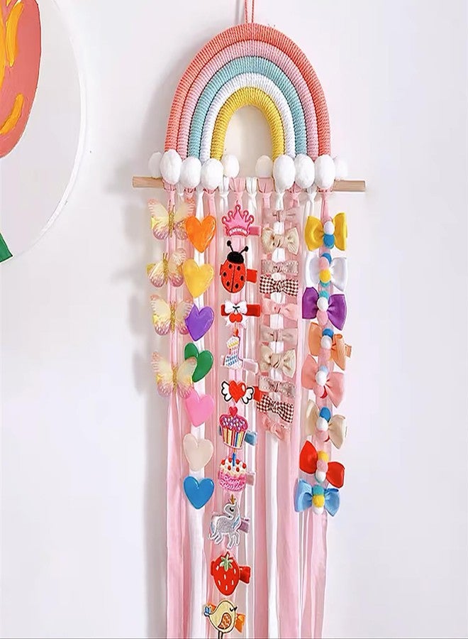 Vawolecy Rainbow Macrame Bow Holder Hanging Hair Bow Organizer for Girls, Hair Clip Holder Hair Clips Headband Storage Hanger Boho Wall Decor - Image 2