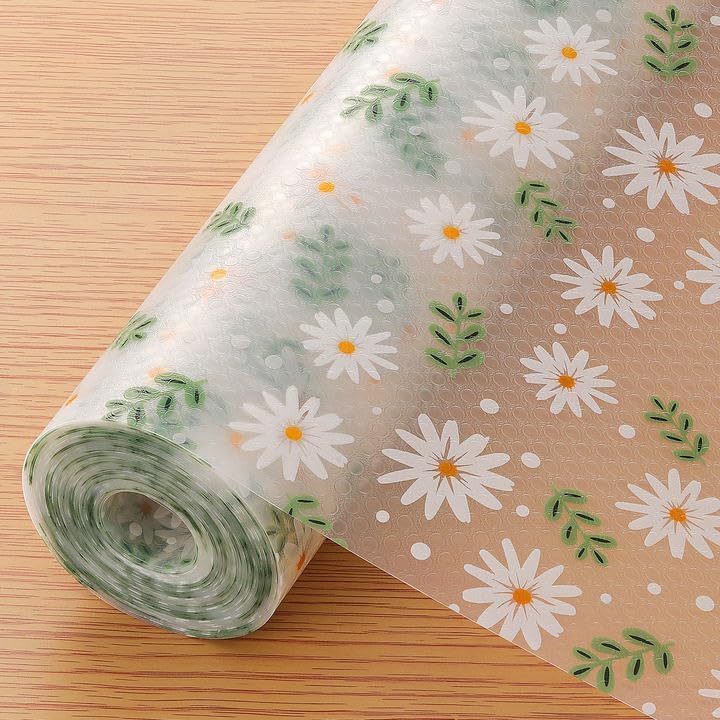 REWOP Fridge Mats, Kitchen Mat EVA Food Grade Multipurpose Washable Anti Slip Mat/Sheet for Fridge, Shelf Liners for Kitchen Shelves, Table, Drawer mat (300 * 45 cm) (Green Mini Flower) - Image 1