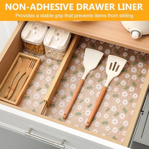 REWOP Fridge Mats, Kitchen Mat EVA Food Grade Multipurpose Washable Anti Slip Mat/Sheet for Fridge, Shelf Liners for Kitchen Shelves, Table, Drawer mat (300 * 45 cm) (Green Mini Flower) - Image 2