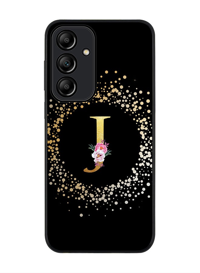 Stylizedd Rugged Black Edge Case for Samsung Galaxy A55, Slim fit Case Thin Cover- Custom Monogram Initial Letter Floral Pattern Alphabet - J (Black) - Image 1