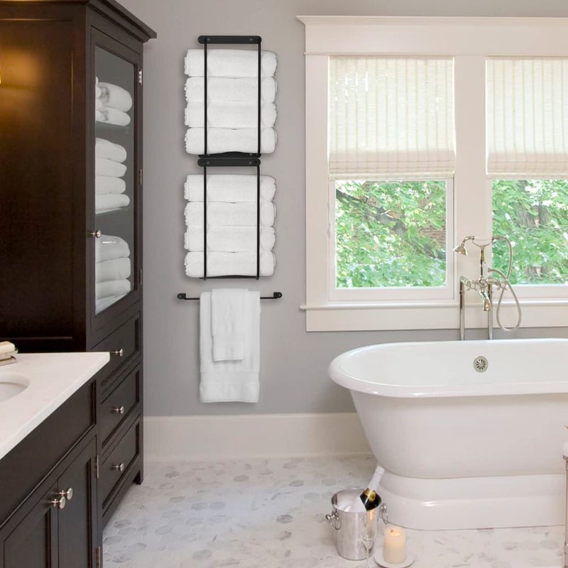 ZGO 2-in-1 Set Black Towel Racks For Wall, Bathroom Towel Holder & Storage, Perfect For Small Spas & Salons - Image 3