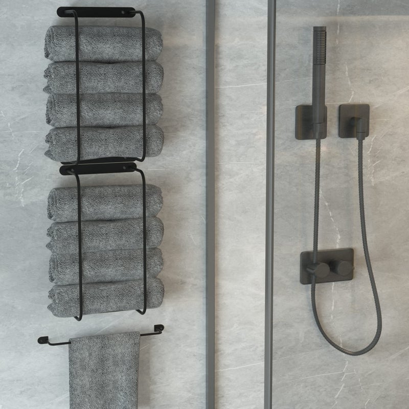 ZGO 2-in-1 Set Black Towel Racks For Wall, Bathroom Towel Holder & Storage, Perfect For Small Spas & Salons - Image 5