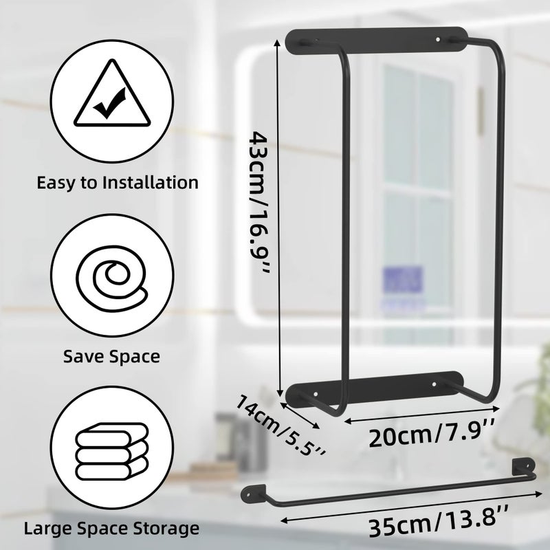 ZGO 2-in-1 Set Black Towel Racks For Wall, Bathroom Towel Holder & Storage, Perfect For Small Spas & Salons - Image 4