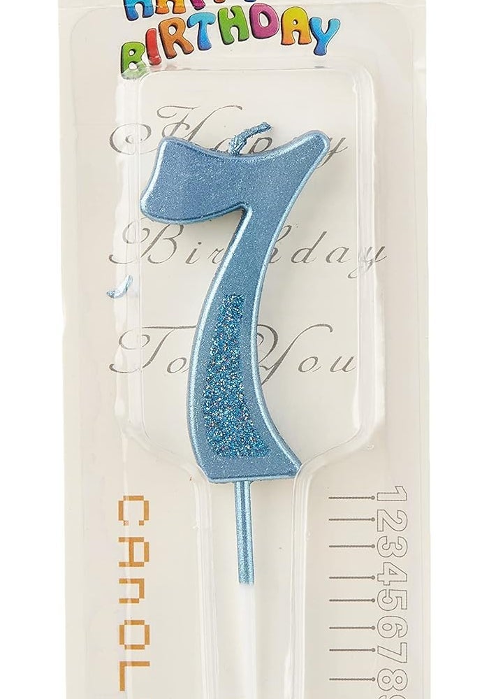 Procos Blue Glitter Number 7 Birthday Candle - Image 1