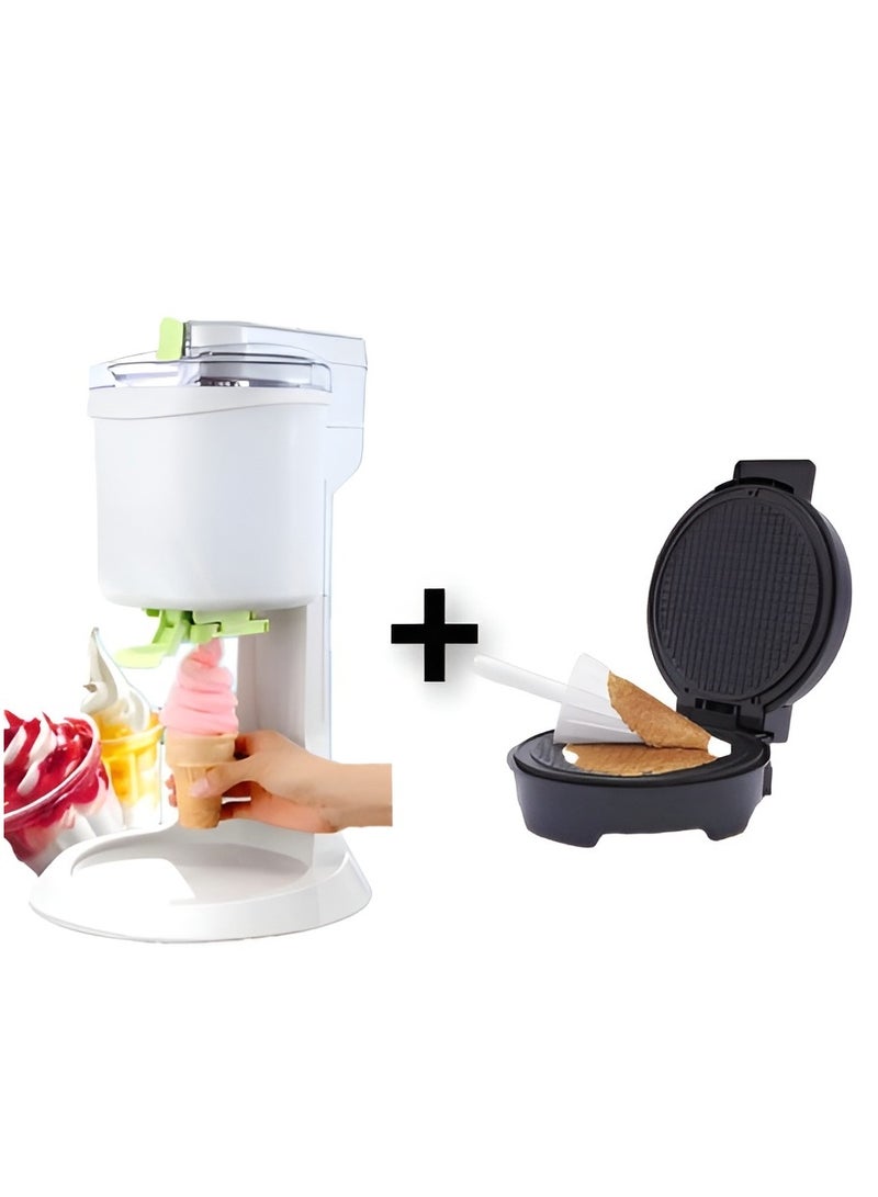 Electric Ice Cream Maker & Ice Cream Cone Maker| Ice Cream Maker 1 Liter 15W for Soft Serve, Gelato, Smoothies, Frozen Yogurt, Slushies & Dairy-Free Desserts & Ice Cream Cone Maker Waffle Cone Maker with Nonstick Coating, Double-Sided Heating, 1200W Dessert Baking Pan