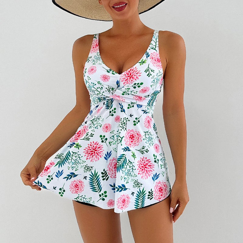 2025 New Digital Printing Shoulder Strap Bikini Skirt Split Swimsuit - Image 1