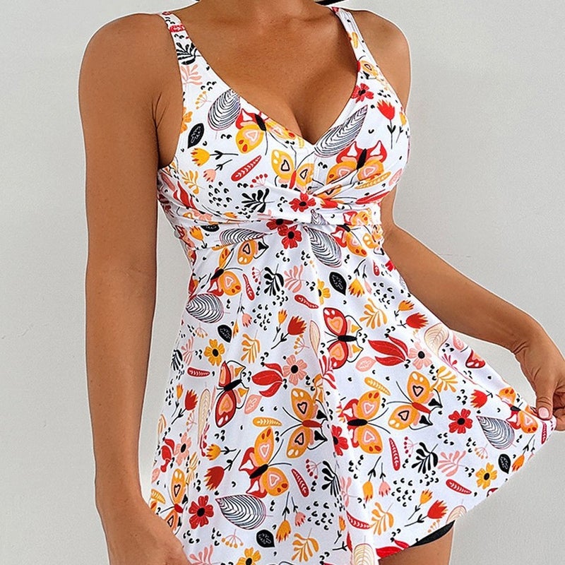 2025 New Digital Printing Shoulder Strap Bikini Skirt Split Swimsuit - Image 2