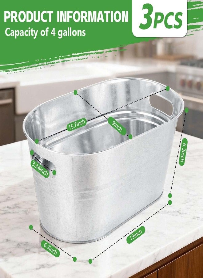OBTANIM 3 Pack 4 Gallon Galvanized Ice Buckets Metal Champagne Drink Cooler Storage Ice Tub with Carry Handles for Beer Cocktails Wine Beverage Home Parties Bar Cooling Supplies - Image 2