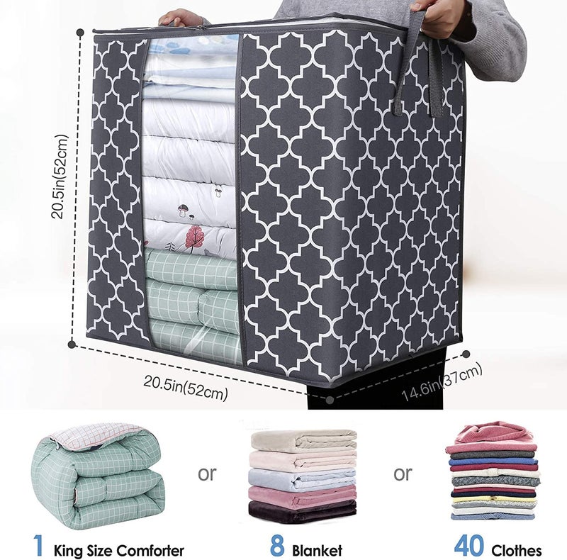 KIKA HOMS Moroccon Print Storage Bags [1 Pack/100L] Large Blanket Clothes Organization and Storage Containers for Comforters,Bedding, Foldable Organizer, Black - Image 2