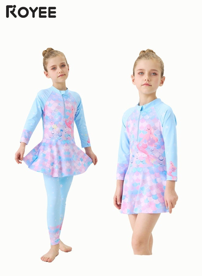Royee Children's Mermaid Swimsuit， Long sleeved One Piece Sun Proof kids Swimwear With Swim Cap For Height 70-120cm Girls - Image 3