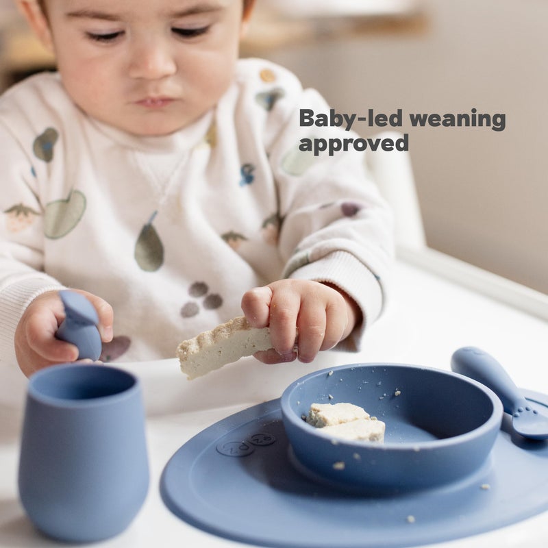 ezpz Tiny Bowl (Blue) - 6 Months+ - 100% Silicone Suction Placemat + Bowl for Infants - Fits All Highchair Trays - Baby-Led Weaning Supplies - Image 4