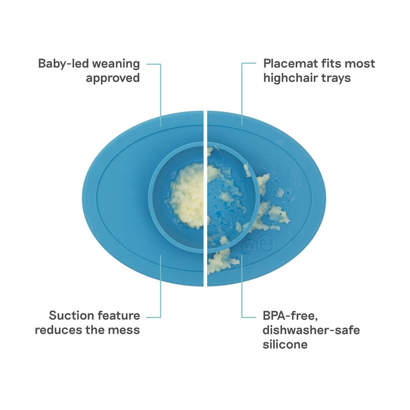 ezpz Tiny Bowl (Blue) - 6 Months+ - 100% Silicone Suction Placemat + Bowl for Infants - Fits All Highchair Trays - Baby-Led Weaning Supplies - Image 2