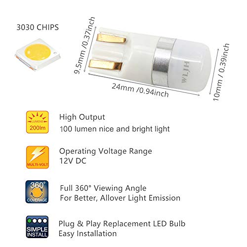 WLJH White T10 Led Light Bulb W5W 194 2825 Car Dash Lights Gauge Dashboard Instrument Cluster Panel Interior Lights Twist Socket PC194 PC195 PC168, Pack of 6 - Image 4