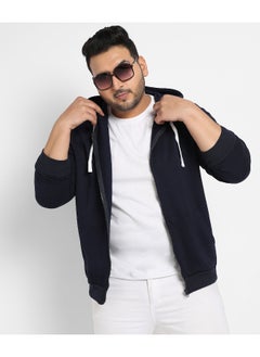 Instafab Plus Instafab Plus Men's Navy Blue Zip-Front Hoodie With Contrast Drawstring  - Image 5