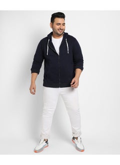 Instafab Plus Instafab Plus Men's Navy Blue Zip-Front Hoodie With Contrast Drawstring  - Image 2