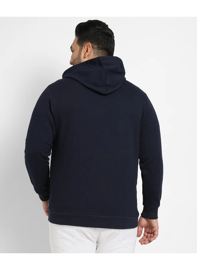 Instafab Plus Instafab Plus Men's Navy Blue Zip-Front Hoodie With Contrast Drawstring