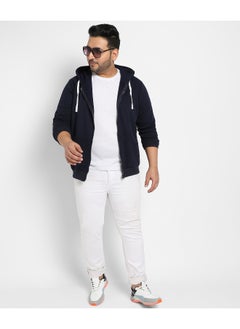 Instafab Plus Instafab Plus Men's Navy Blue Zip-Front Hoodie With Contrast Drawstring  - Image 3